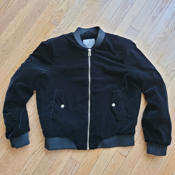 Vero Moda Velvet Bomber Jacket Black Gold Zip XL - Picture 1 of 10